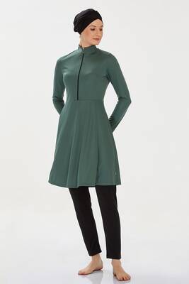 Rozamay - Lycra Full-Covered Hijab Swimsuit Maysız Plain 9020 Khaki Rozamay - Lycra Full-Covered Hijab Swimsuit Maysız Plain 9020 Khaki