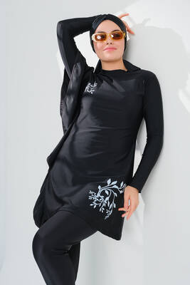 Remsa - Lycra Full Covered Hijab Swimsuit Tuna Black 2239 Remsa - Lycra Full Covered Hijab Swimsuit Tuna Black 2239