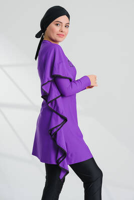 Remsa - Lycra Full Covered Hijab Swimsuit Tuna Purple 2239 Remsa - Lycra Full Covered Hijab Swimsuit Tuna Purple 2239