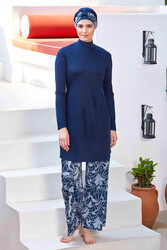 Rozamay - Lycra Full-Covered Hijab Swimsuit Wide Leg Annika 9236 Dark Navy Blue