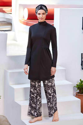 Rozamay - Lycra full-covered hijab swimsuit with wide-leg pants Annika 9236 Black Rozamay - Lycra full-covered hijab swimsuit with wide-leg pants Annika 9236 Black