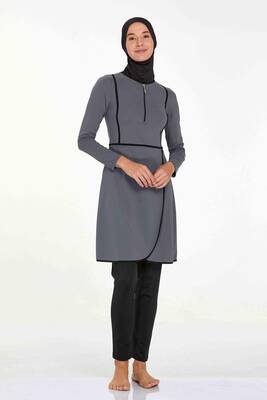 Adasea - Lycra Full Covered Modest Swimsuit Ella 4546 Anthracite (1) Adasea - Lycra Full Covered Modest Swimsuit Ella 4546 Anthracite (1)