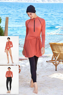 Adasea - Lycra Full Covered Modest Swimsuit Robb 4460 Cinnamon, Wearable in 3 Different Styles Adasea - Lycra Full Covered Modest Swimsuit Robb 4460 Cinnamon, Wearable in 3 Different Styles