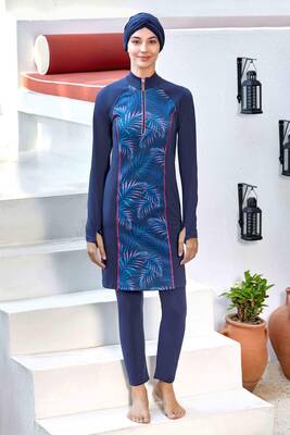 Adasea - Lycra Full-Covered Modest Swimwear Cholıe 4521 Dark Navy Adasea - Lycra Full-Covered Modest Swimwear Cholıe 4521 Dark Navy