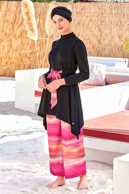 Adasea - Lycra Full Covered Swimwear Wide Leg Gael 4517 Black Adasea - Lycra Full Covered Swimwear Wide Leg Gael 4517 Black