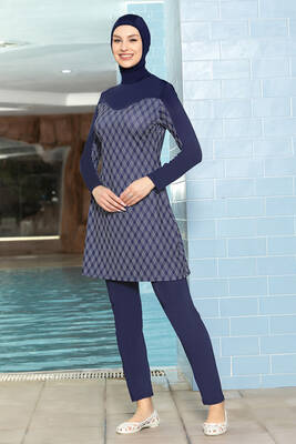 Armes - Lycra Fully Covered Hijab Swimsuit 1272 Navy Blue Armes - Lycra Fully Covered Hijab Swimsuit 1272 Navy Blue