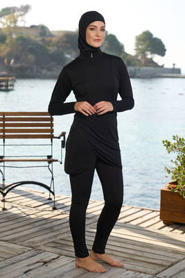 Estiva - Lycra Fully Covered Hijab Swimsuit 25955 Black (1) Estiva - Lycra Fully Covered Hijab Swimsuit 25955 Black (1)