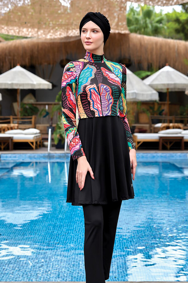 Lycra Fully Covered Hijab Swimsuit Elia 3 8014 Black Remsa