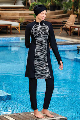 Remsa - Lycra Fully Covered Hijab Swimsuit Macella 4420 Black Remsa Swimwear Remsa - Lycra Fully Covered Hijab Swimsuit Macella 4420 Black Remsa Swimwear