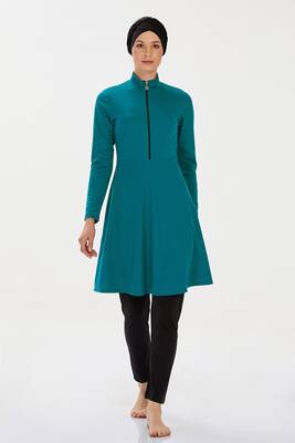 Rozamay - Lycra Fully Covered Hijab Swimsuit Mayfree Plain 9020 Green