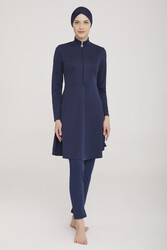 Rozamay - Lycra Fully Covered Hijab Swimsuit Mayless Plain 9020 Dark Navy Blue Remsa Swimwear