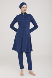 Rozamay - Lycra Fully Covered Hijab Swimsuit Mayless Plain 9020 Light Navy Blue Remsa Swimwear