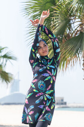 Remsa Mayo - Remsa Swimwear Lycra Full Covered Hijab Swimsuit Patterned Colorful Peacock