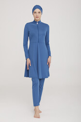 Rozamay - Lycra Fully Covered Hijab Swimsuit Without Mayo Plain 9020 Petrol Remsa Swimwear