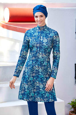 Rozamay - Lycra Fully Covered Modest Swimsuit Estella 9223 Light Navy Rozamay - Lycra Fully Covered Modest Swimsuit Estella 9223 Light Navy