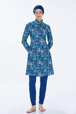 Rozamay - Lycra Fully Covered Modest Swimsuit Estella 9223 Light Navy (1) Rozamay - Lycra Fully Covered Modest Swimsuit Estella 9223 Light Navy (1)