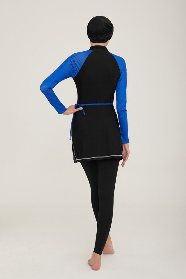 Lycra Hijab Swimsuit That Can be Wear in 3 Different Ways Collar 4455 Black Remsa Swimwear - Thumbnail