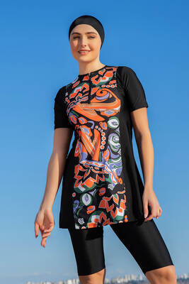 Remsa - Lycra Short Sleeve Semi-Covered Swimsuit 25223-3 Black (1) Remsa - Lycra Short Sleeve Semi-Covered Swimsuit 25223-3 Black (1)