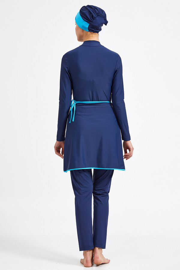 Remsa Swimwear Lycra 3-Piece Swimming Hijab Light Blue Rope Detail Swimsuit 4209 Navy Blue - Thumbnail