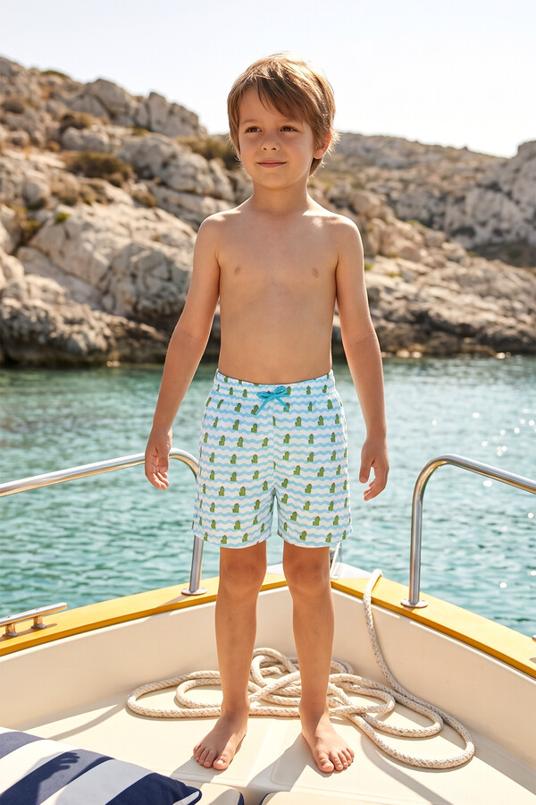 Marine Shorts Cactus Boy Child Baby Remsa Swimsuit Marlin 4 S103 Blue - Thumbnail