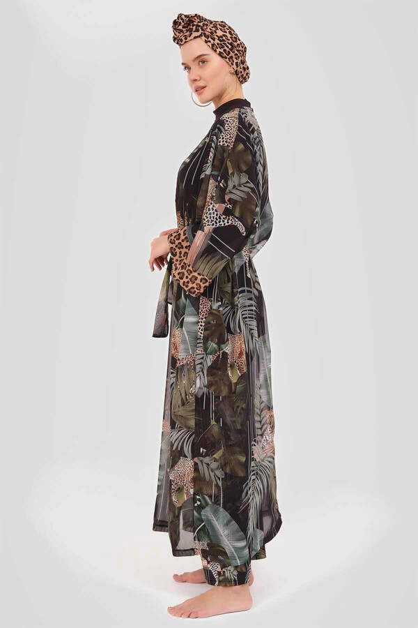 Mayo Üzerine Tek Pareo Kimono 7050 Yeşil - Thumbnail