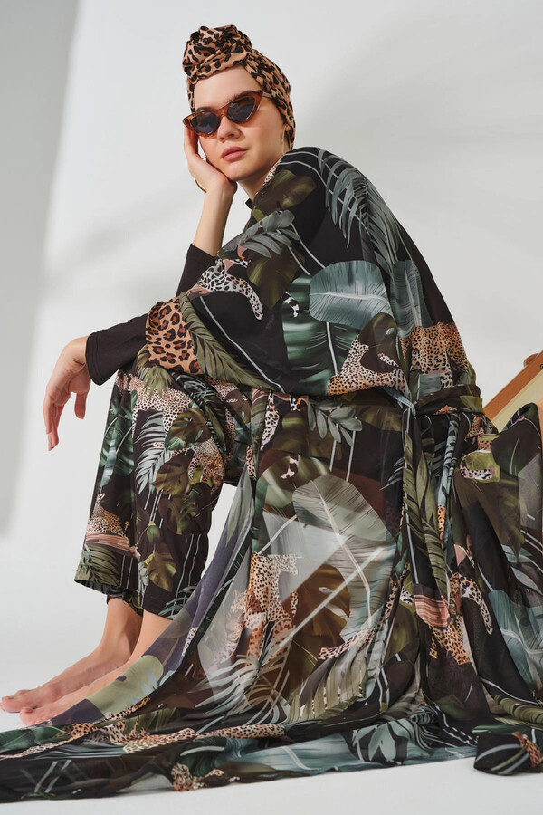Mayo Üzerine Tek Pareo Kimono 7050 Yeşil - Thumbnail