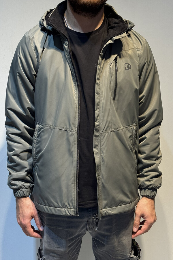 Men's Hooded Winter Coat with Pocket Details - Thumbnail