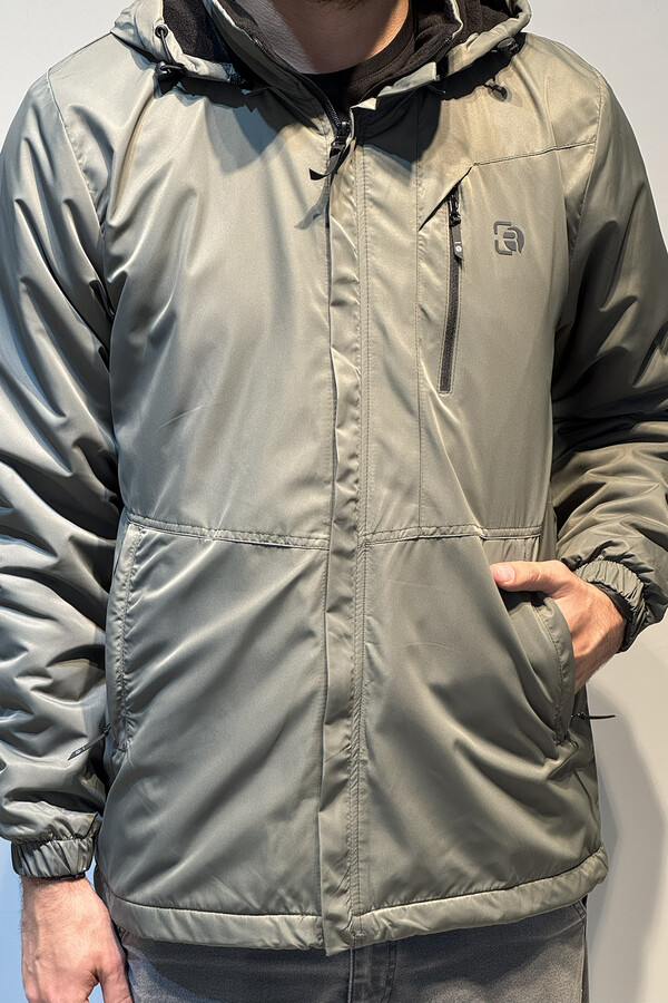 Men's Hooded Winter Coat with Pocket Details - Thumbnail