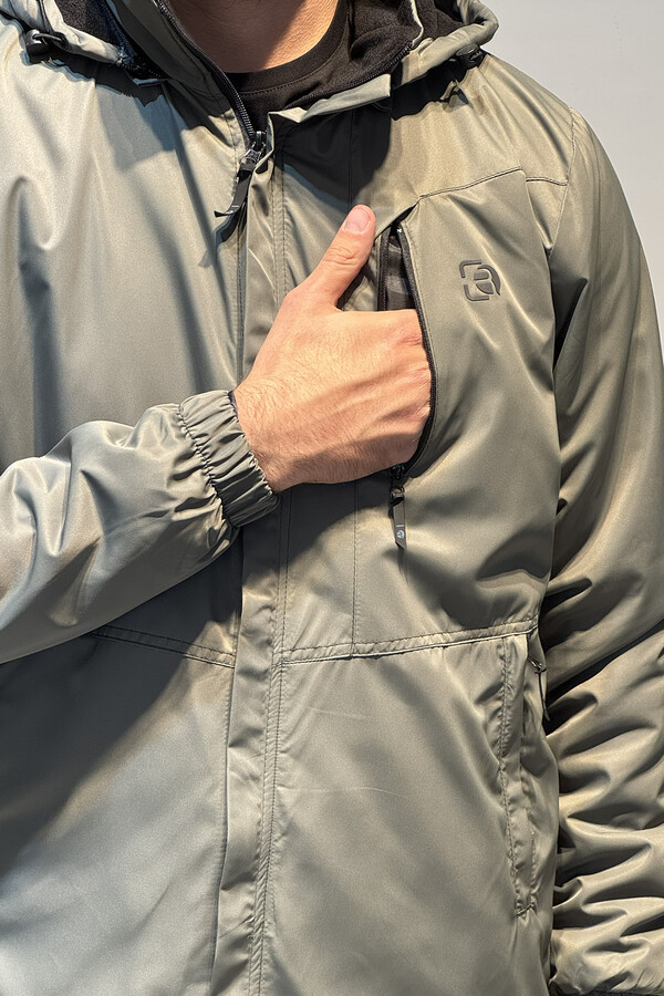 Men's Hooded Winter Coat with Pocket Details - Thumbnail