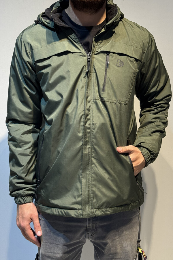 Men's Hooded Winter Parka with Zippered Pockets - Thumbnail