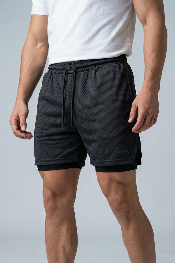 Men's Athletic Tights Shorts 2062 Black - Thumbnail