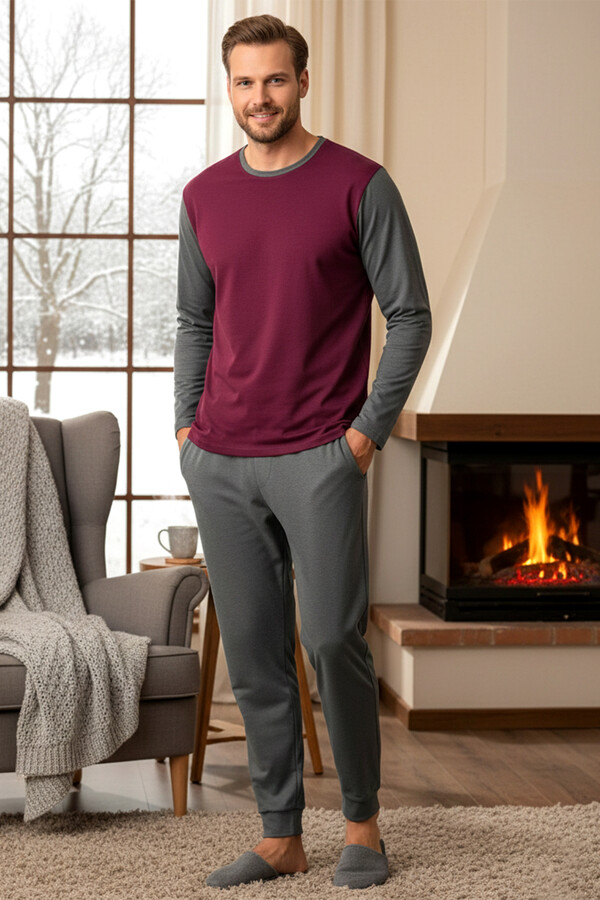 Men's Aydogan Suprem Long Sleeve Pajama Set in Anthracite - Thumbnail