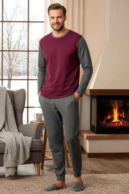 Aydogan - Men's Aydogan Suprem Long Sleeve Pajama Set in Anthracite