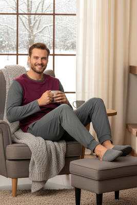 Aydogan - Men's Aydogan Suprem Long Sleeve Pajama Set in Anthracite (1)