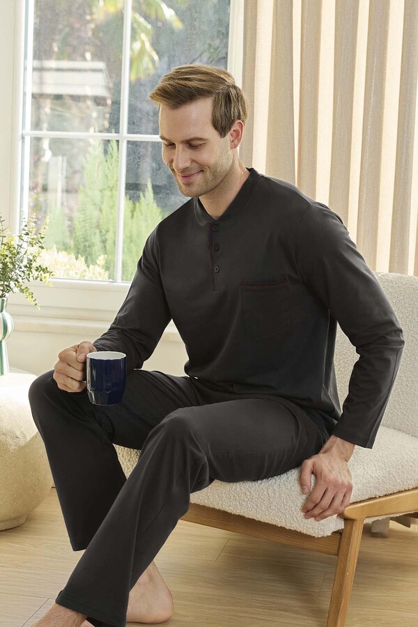 Men's Aydogan Suprem Long Sleeve Pajama Set in Anthracite - Thumbnail