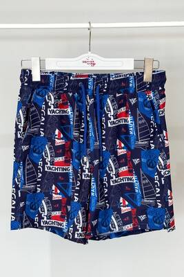 Remsa - Men's Blue Sea Patterned Shorts 021 Dark Navy Blue Remsa - Men's Blue Sea Patterned Shorts 021 Dark Navy Blue