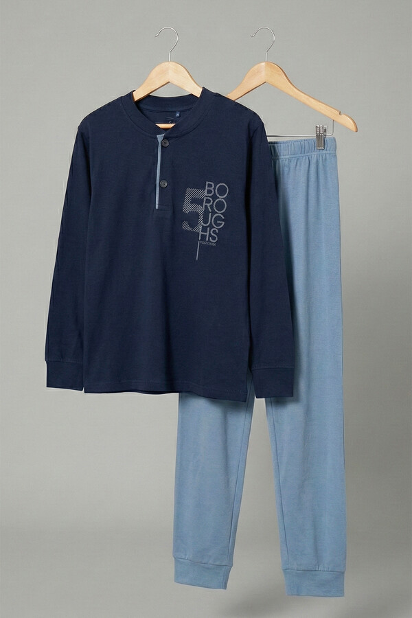 Men's Garson Boy Cotton Knit Pajama Set 4226 Navy02 - Thumbnail