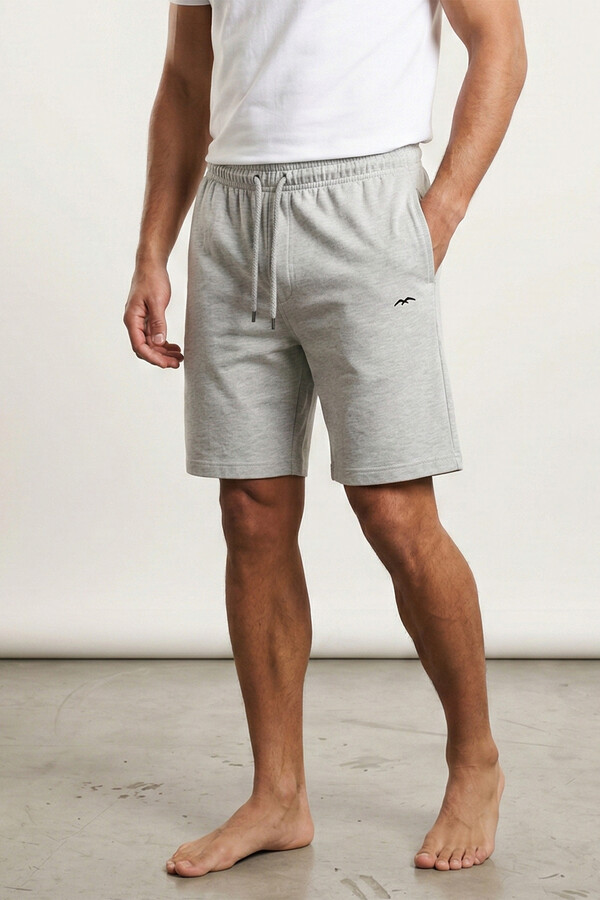 Men's Grey Cotton Capri Shorts 392 - Thumbnail