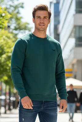 Remsa - Men's Crew Neck Cotton Sweatshirt 0319 Emerald Green
