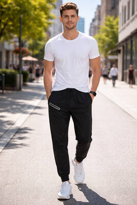 Remsa - Men's Elastic Waist Jogger Pants with 3 Pockets 7077 Black (1)