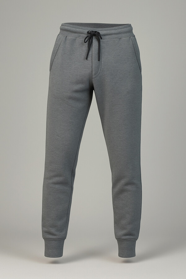 Men's Elastic Waist Sweatpants with Zipper Pockets, Three-Thread Yarn, Striped Sweatpants 0341 Anthracite - Thumbnail