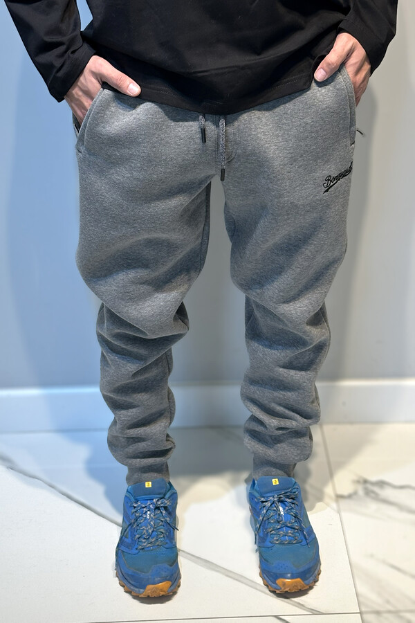 Men's Elastic Waist Sweatpants with Zipper Pockets, Three-Thread Yarn, Striped Sweatpants 0341 Anthracite - Thumbnail