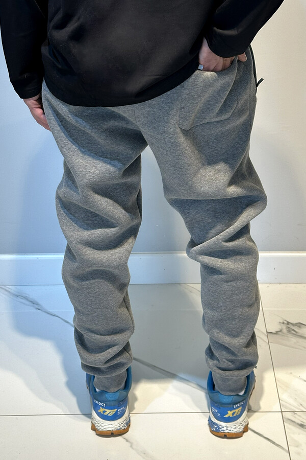 Men's Elastic Waist Sweatpants with Zipper Pockets, Three-Thread Yarn, Striped Sweatpants 0341 Anthracite - Thumbnail