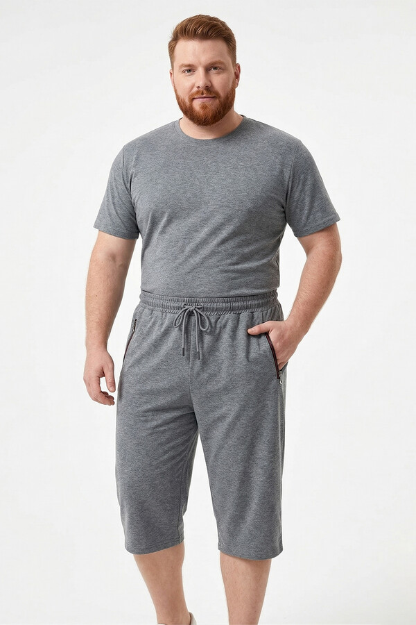 Men's Grey Drawstring Capri Shorts 5060 - Thumbnail