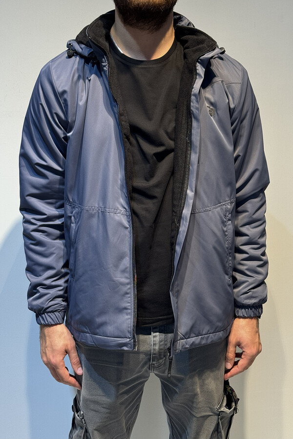 Men's Hooded Pocket Detail Polar Lined Winter Coat - Thumbnail