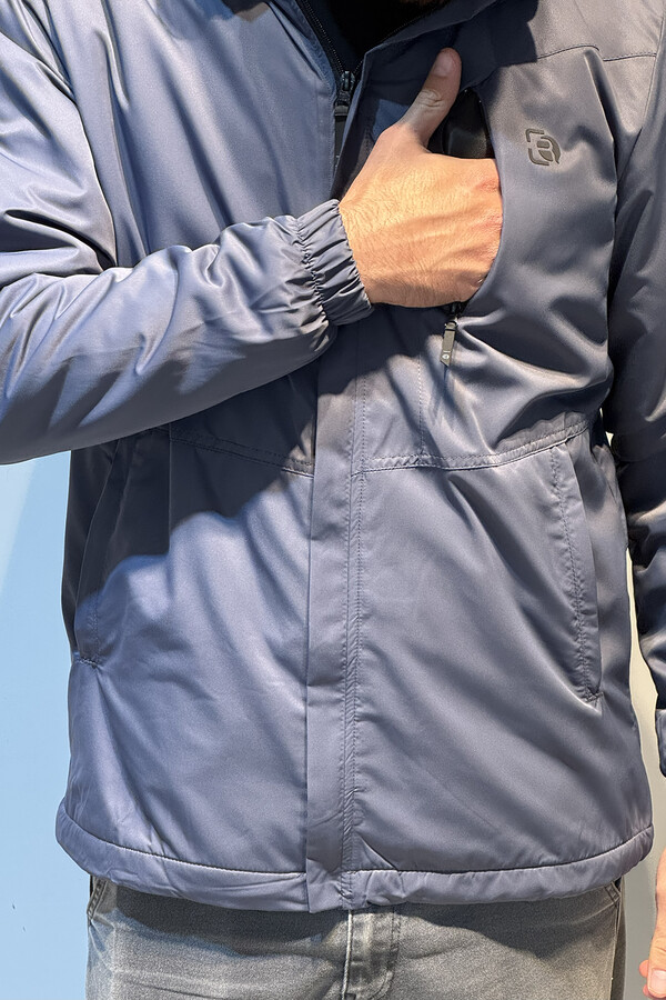 Men's Hooded Pocket Detail Polar Lined Winter Coat - Thumbnail