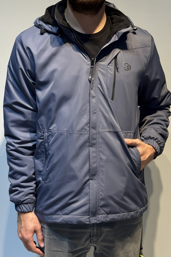 Men's Hooded Pocket Detail Polar Lined Winter Coat - Thumbnail
