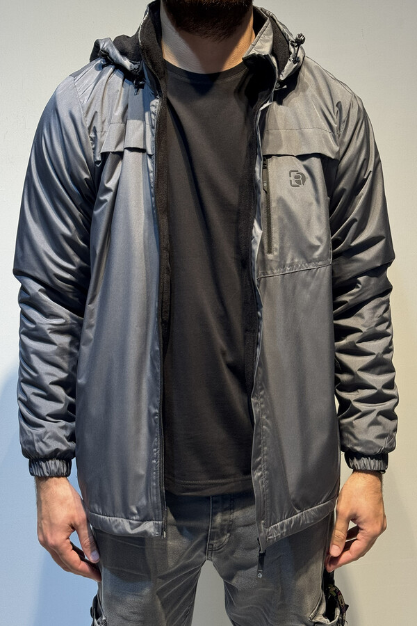 Men's Hooded Zip-Up Winter Jacket with Fleece Lining - Thumbnail
