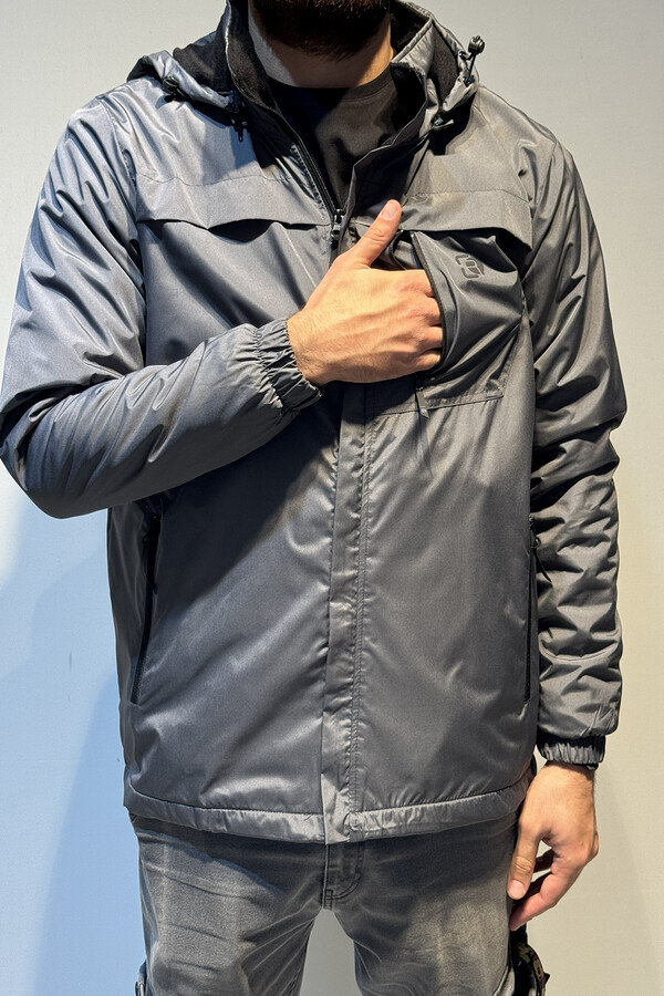 Men's Hooded Zip-Up Winter Jacket with Fleece Lining - Thumbnail