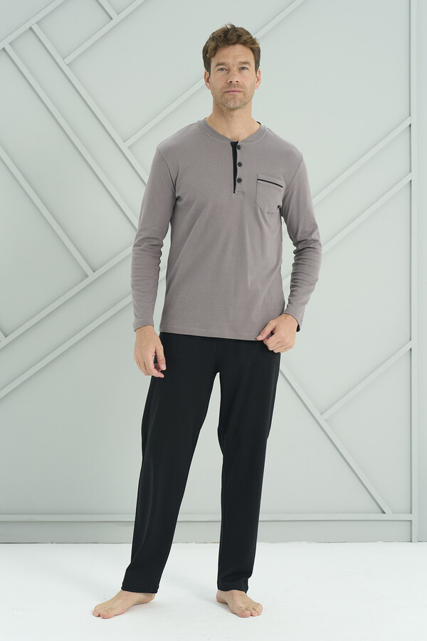 Men's Interlock Knit Long Sleeve Pajama Set 2205 Grey01 - Thumbnail